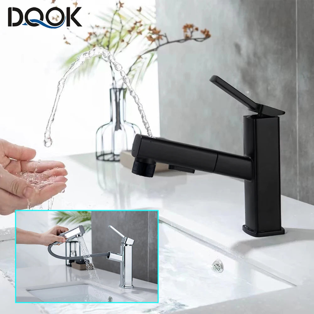 DQOK Pull Out Bathroom Basin Faucet Brass Sink Mixer