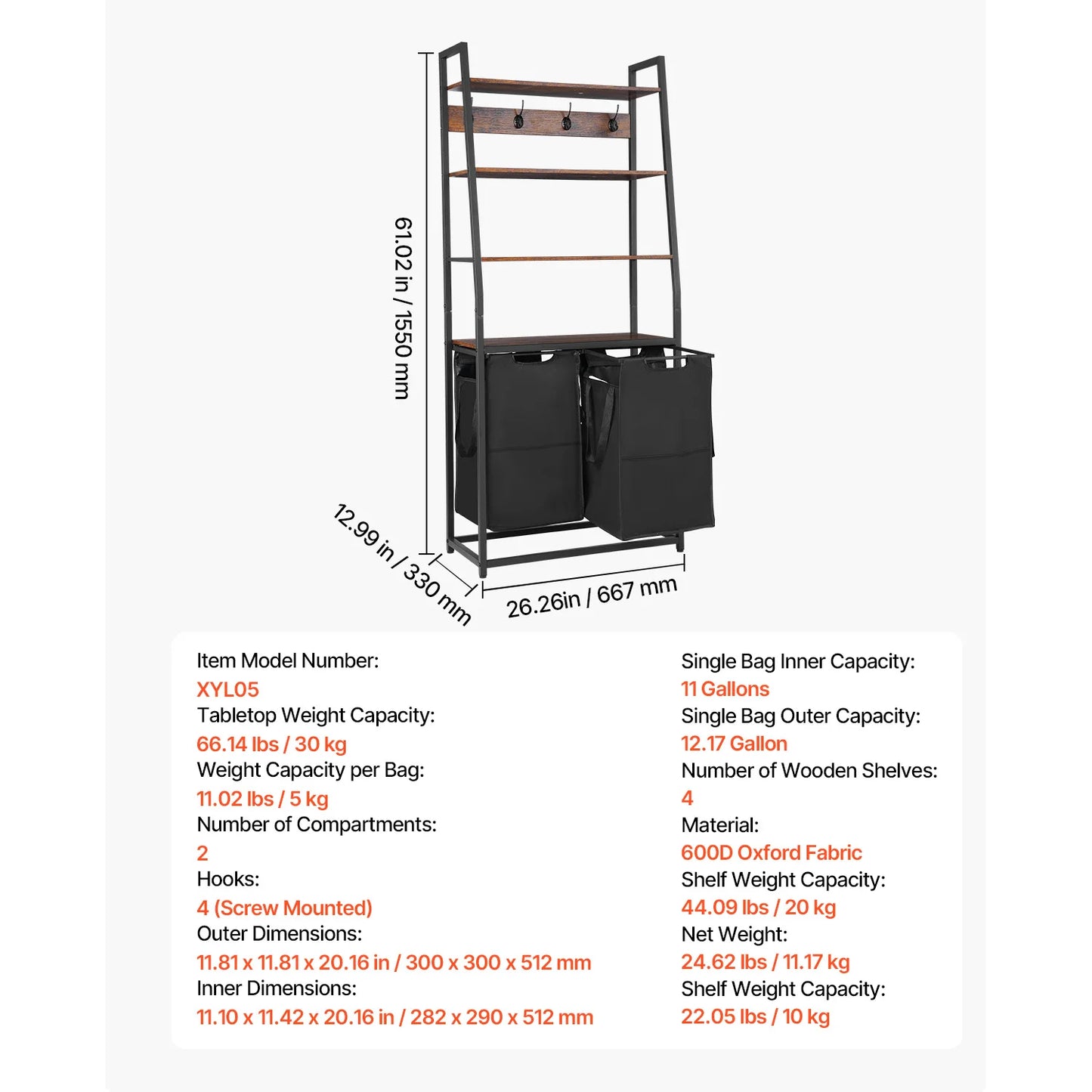 SucceBuy Laundry Sorter Hamper With Metal Frame Freestanding Organizer Baskets