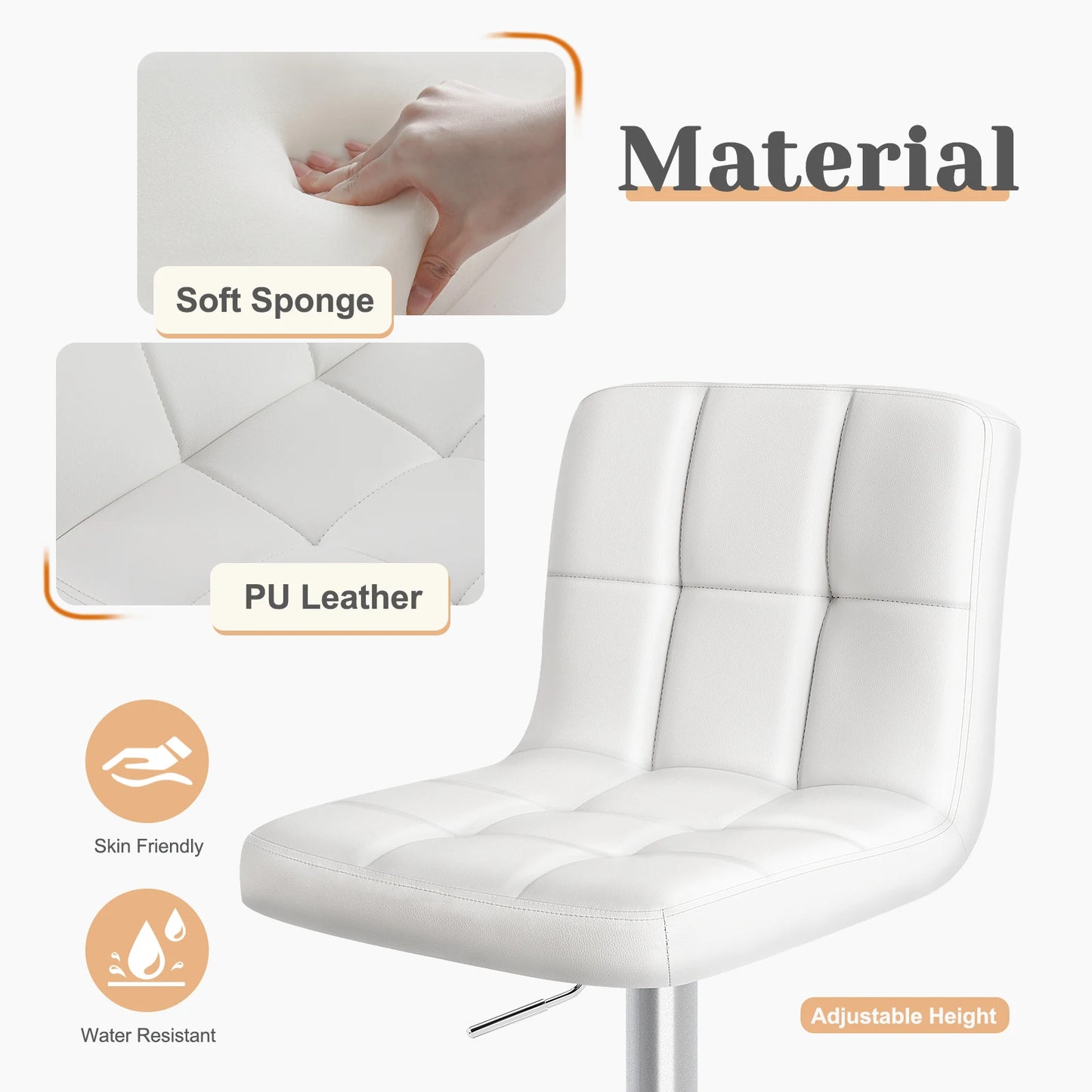 JHK Ergonomic Armless PU Leather Adjustable Swivel Office Chair
