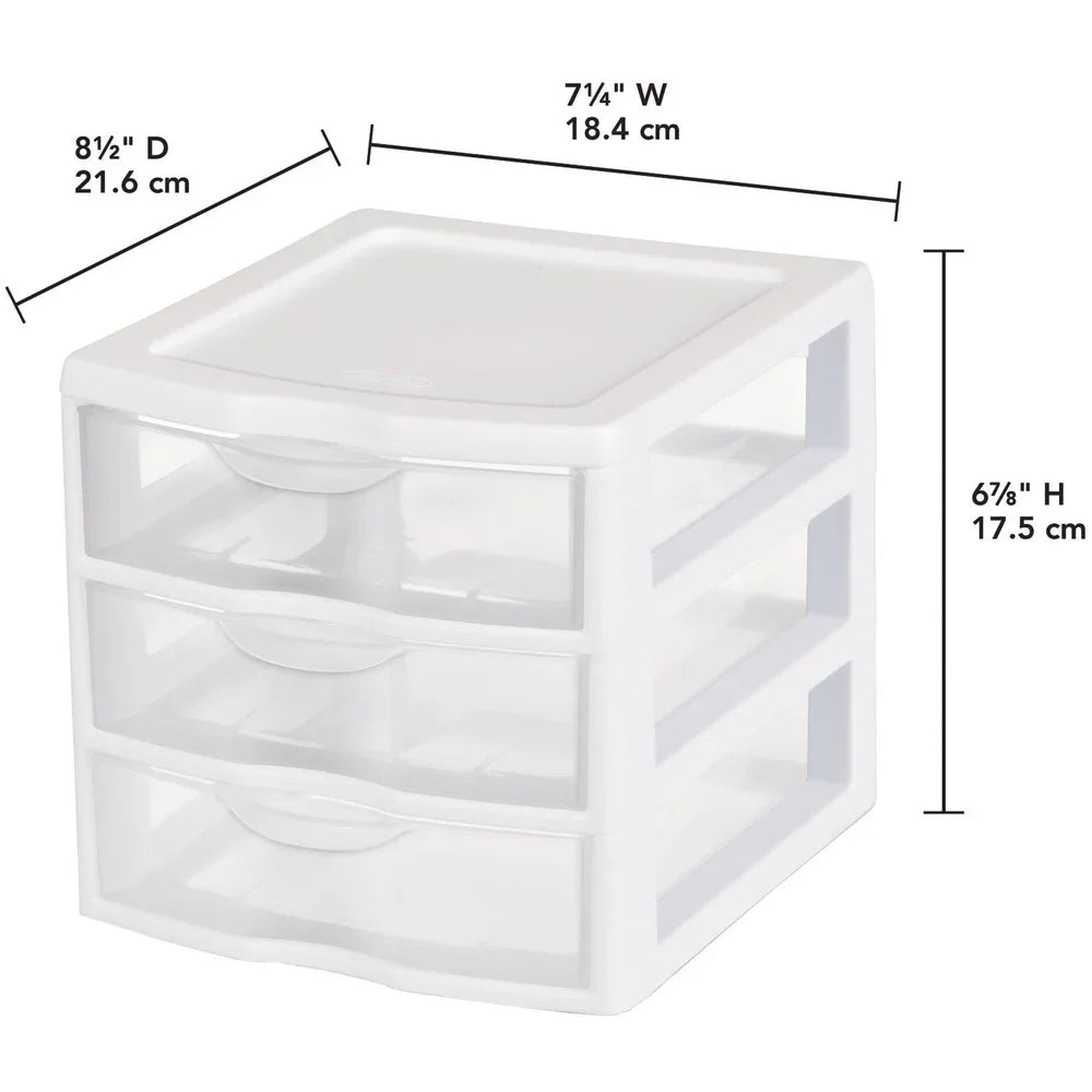 Three Drawer Plastic Storage Organizer With Clear Front Drawers