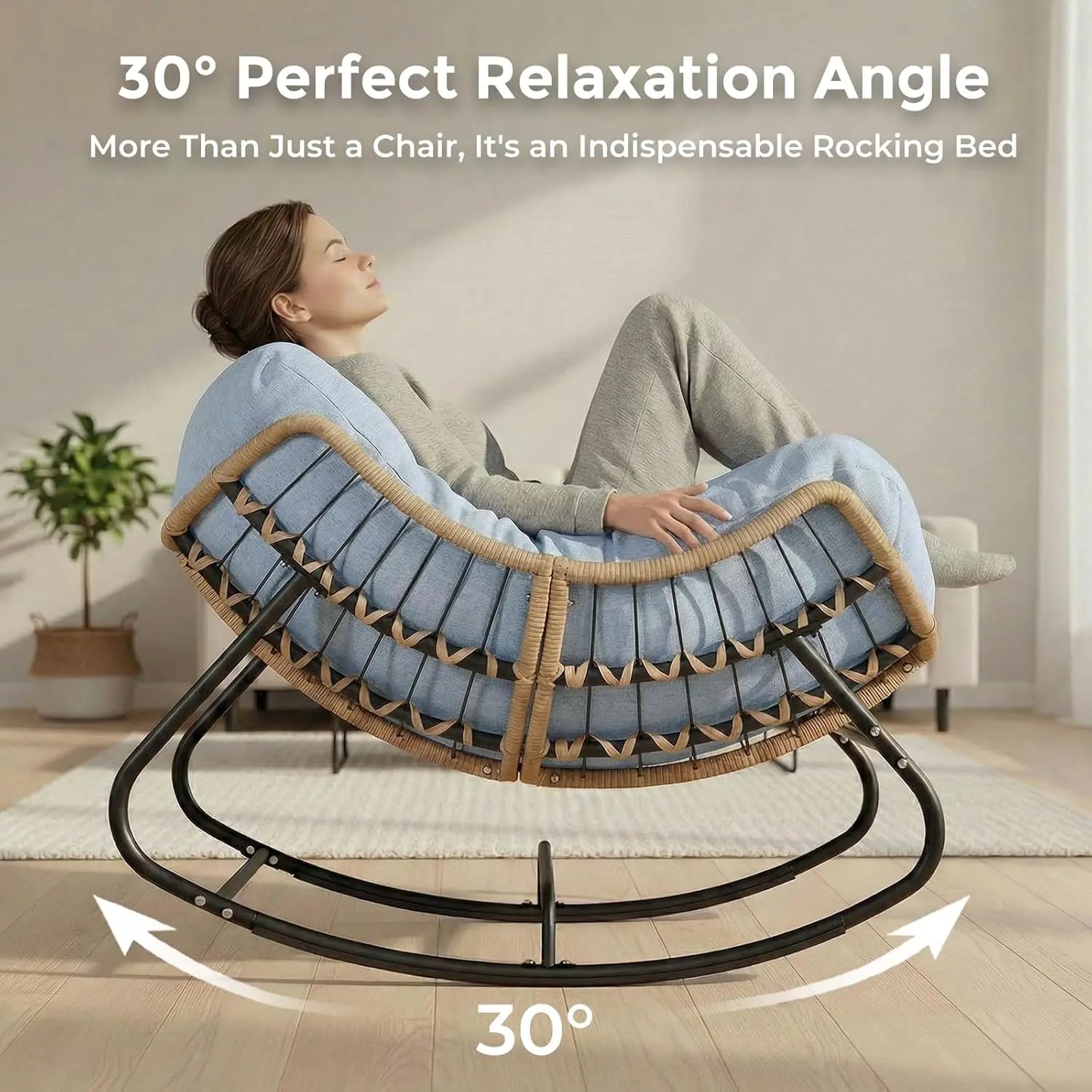 GUOHE Outdoor Papasan Rocking Chair With Thick Cushion