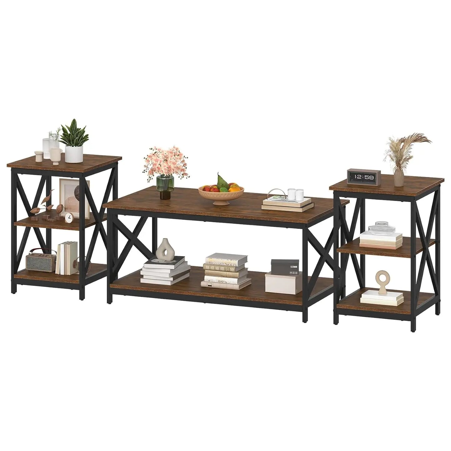 Industrial X-Design 3 Piece Coffee Table And End Tables Set