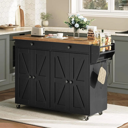 Rolling Kitchen Island Cart With Power Outlet And Storage
