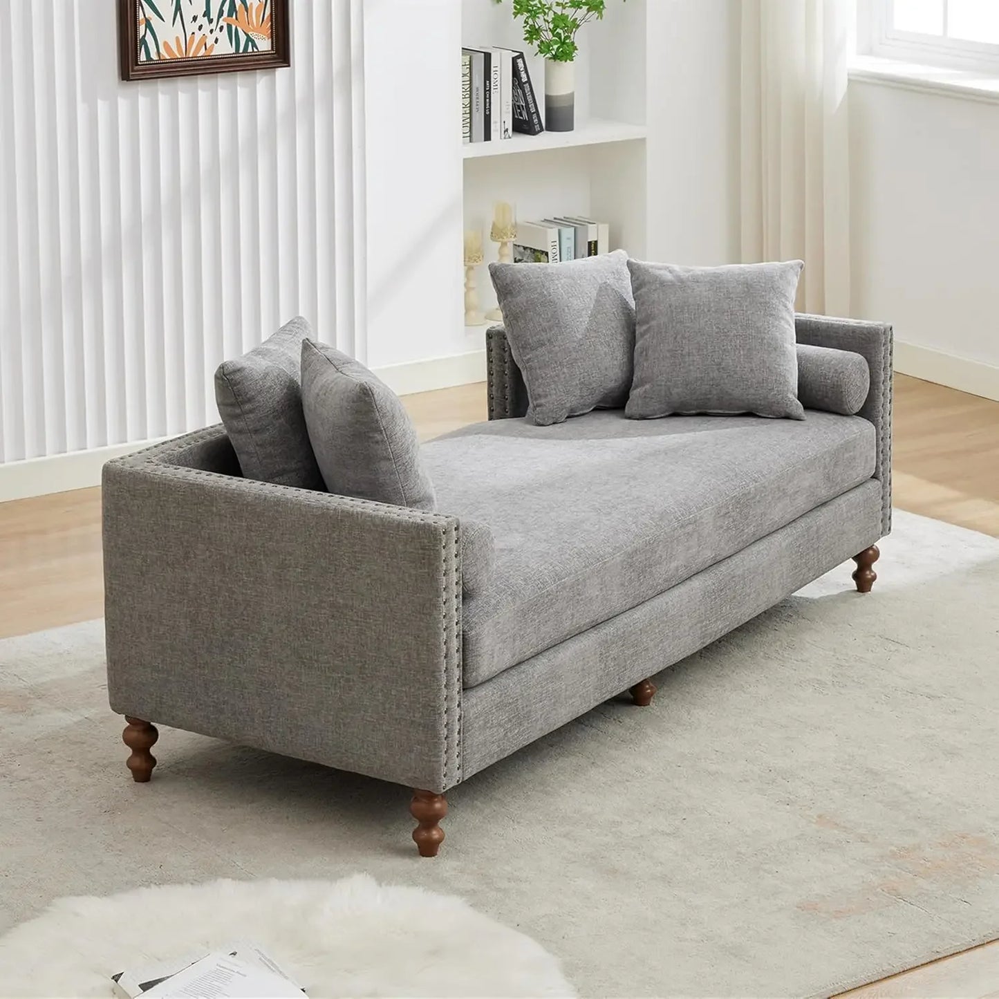 Indoor Chaise Lounge Sofa Chair Double Sided Chenille Ottoman Bench