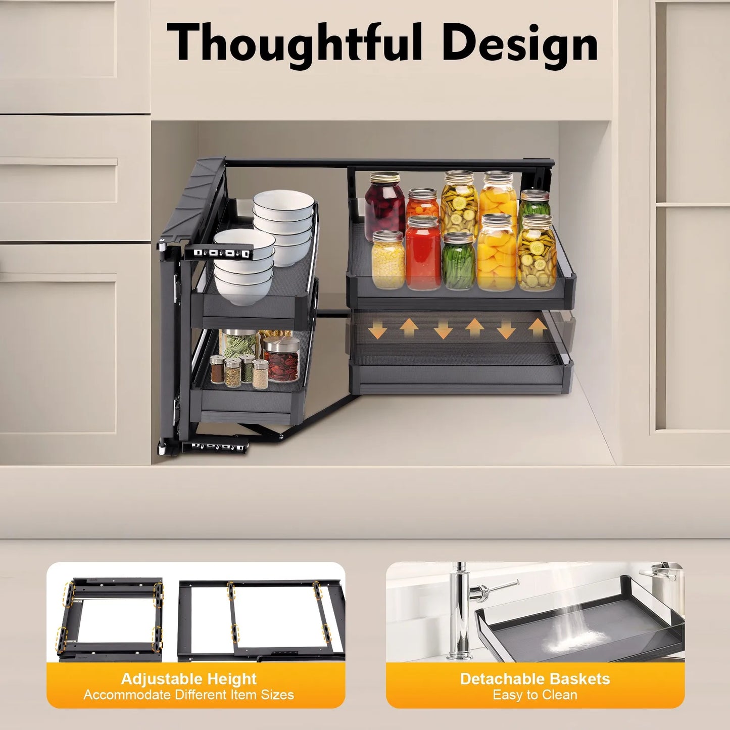 Two Tier Pull Out Cabinet Organizer With Adjustable Baskets