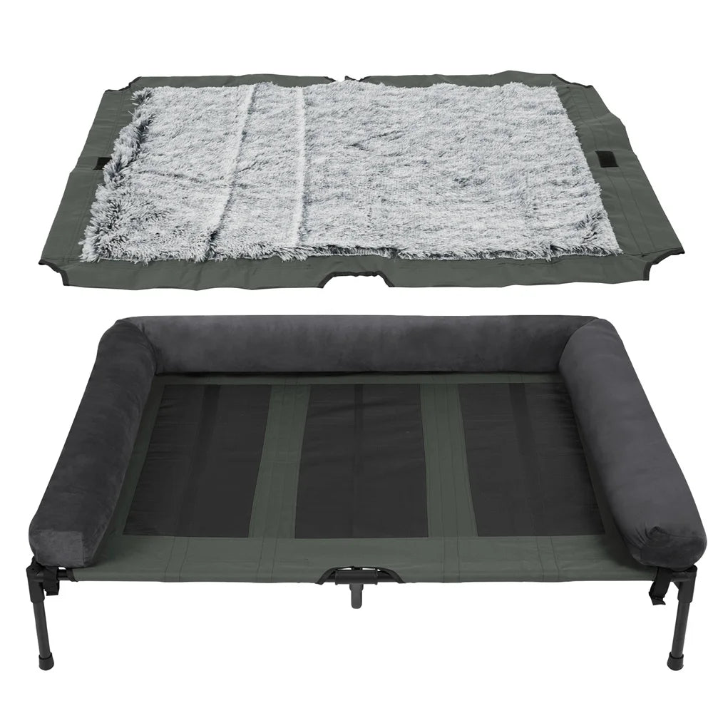 BORWART Outdoor Raised Dog Bed With Cooling Breathable Mat And Plush Mat