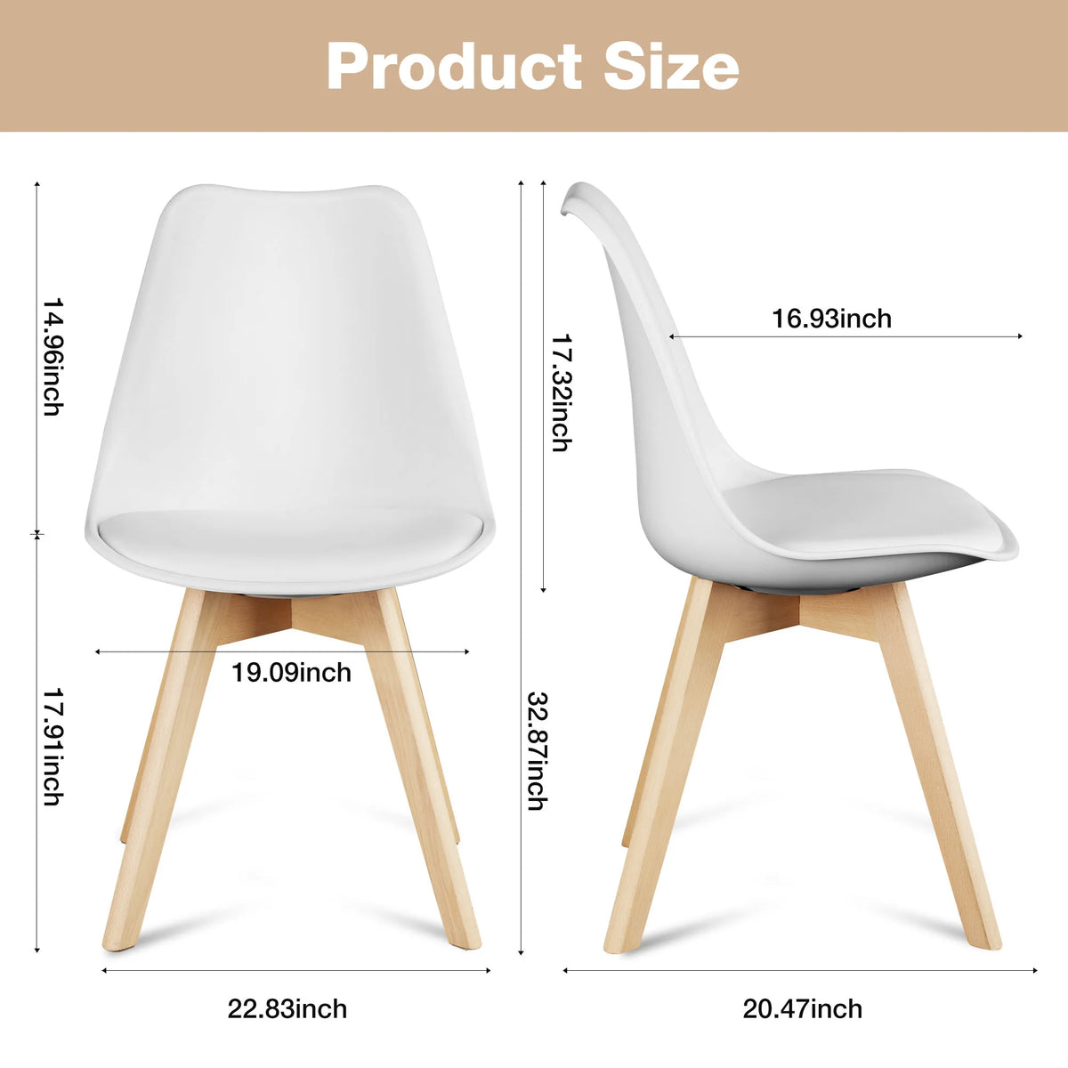 JHK PU Leather Dining Chairs With Wooden Legs And Cushions