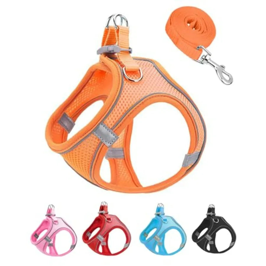 S Soft Mesh Dog Harness and Leash Set, No Escape Puppy Harnesses for Training Walking Reflective Adjustable Puppy Vest for Smal