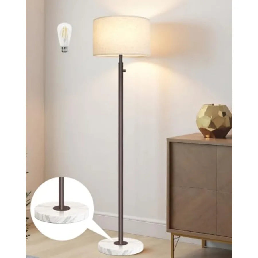 Contemporary Standing Lamp With Linen Shade And Marble Base Design