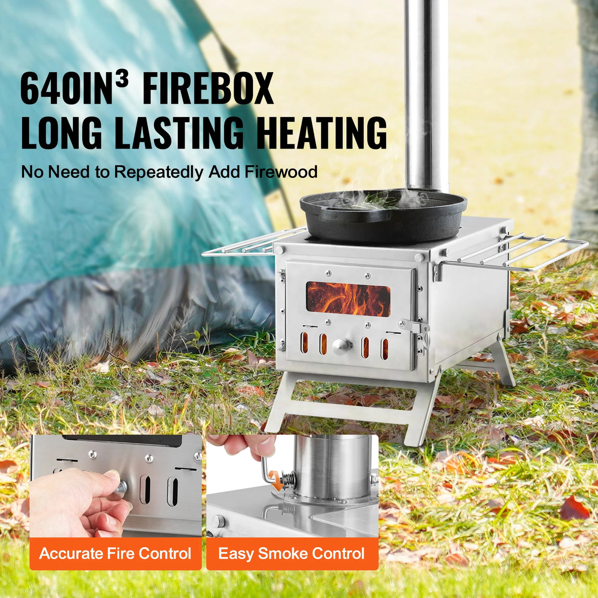 SucceBuy Stainless Steel Portable Wood Stove With Chimney
