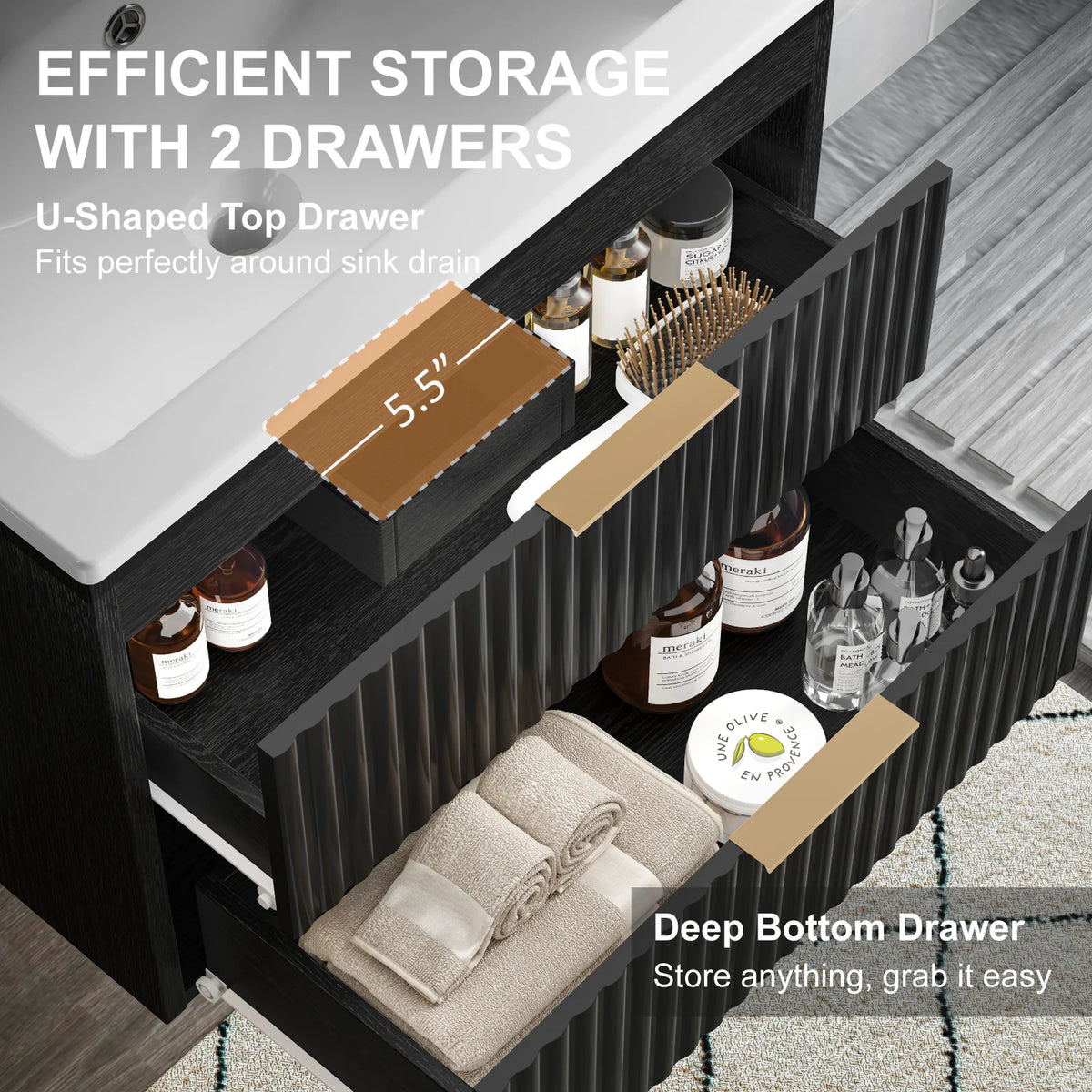 EVOKEDEN Floating Bathroom Vanity With Sink Wall Mounted Cabinet