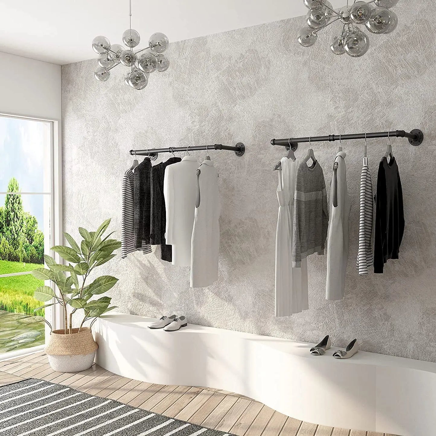 Industrial Pipe Clothes Rail Rack Wall Mounted Garment Rod Organizer