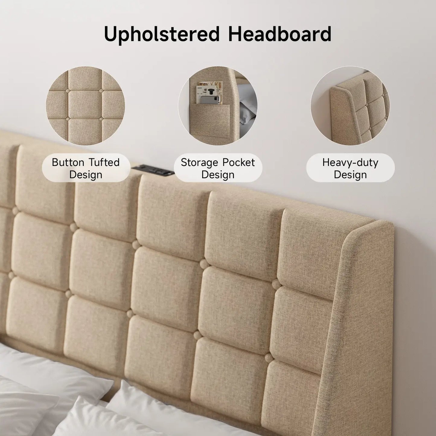 Onbrill Tufted Wingback Upholstered Modern Headboard For Bedroom