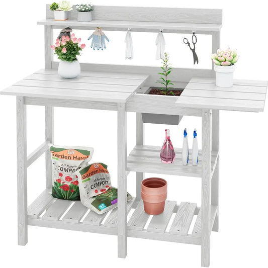 Portable Outdoor Garden Workbench With Detachable Sink HDPE Table
