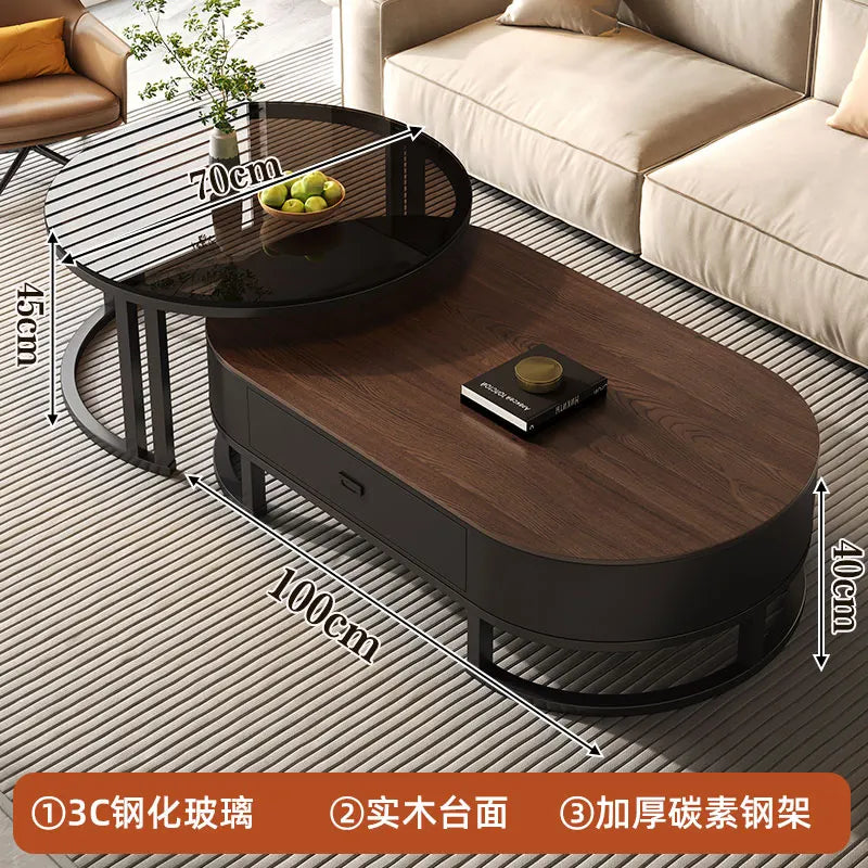 QWC Modern Nordic Wood Coffee Table With Built In Storage