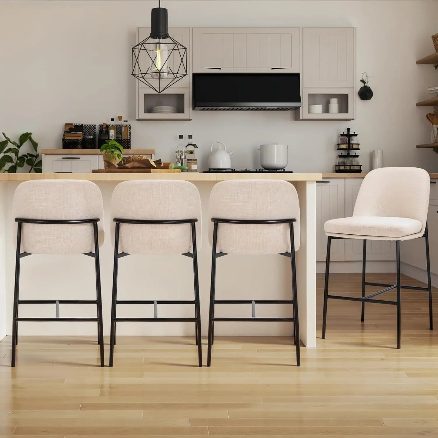 Counter Height Bar Stools Set Of 4 With Back Modern Upholstered Fabric