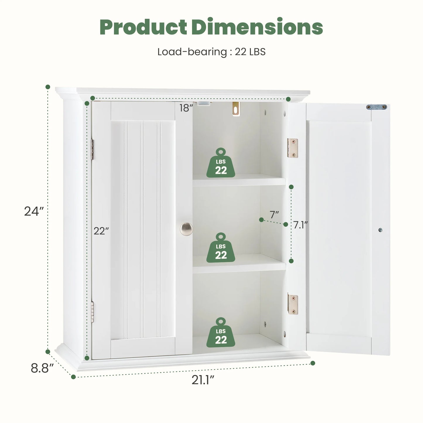 JHK Wall Mounted Medicine Cabinet With 2 Doors Living Room