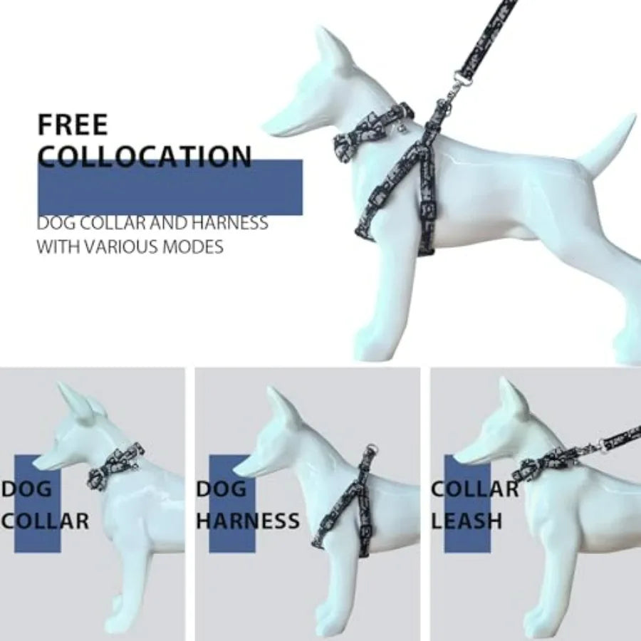 Dog Collar And Harness Set With Leash No Pull Easy Walking