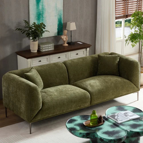 Minimalist Curved Sofa With Boucle Fabric And Solid Wood Frame