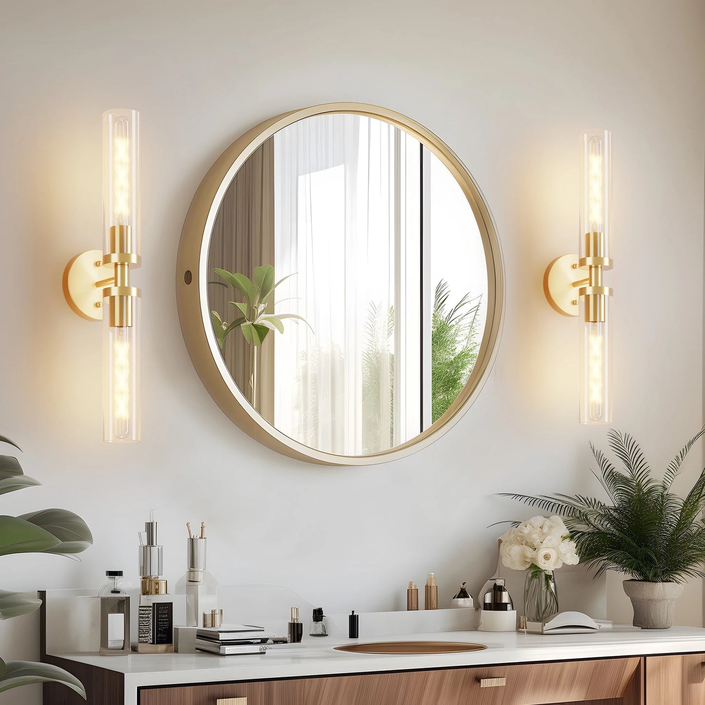 LONGREE Modern Hardwired Matte Black Gold Nickel Bathroom Sconces Set Of 2