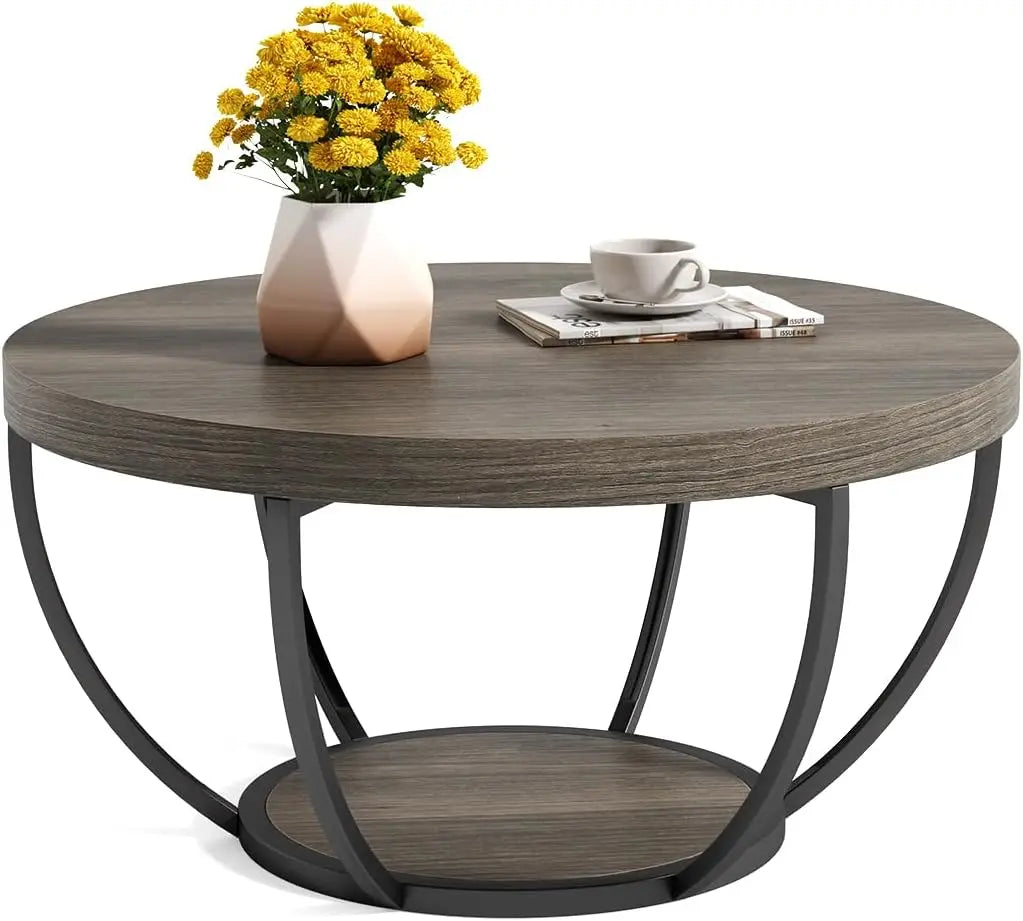 Little Tree Circle Marble Coffee Table With Gold Metal Legs Open Storage