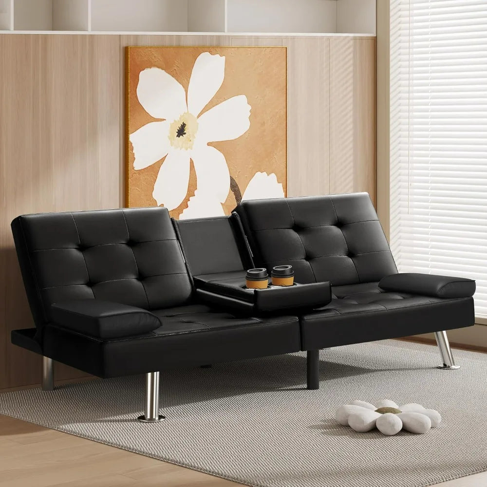 VICTONE Futon Sofa Bed Modern Faux Leather Convertible Folding