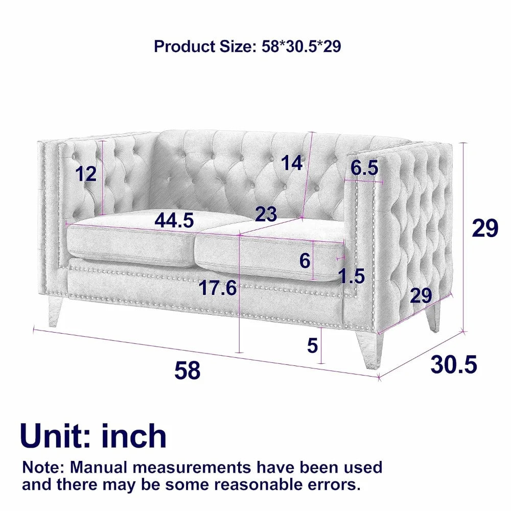 MOYU Velvet Loveseat Sofa Modern Tufted Seater With Nailhead Trim