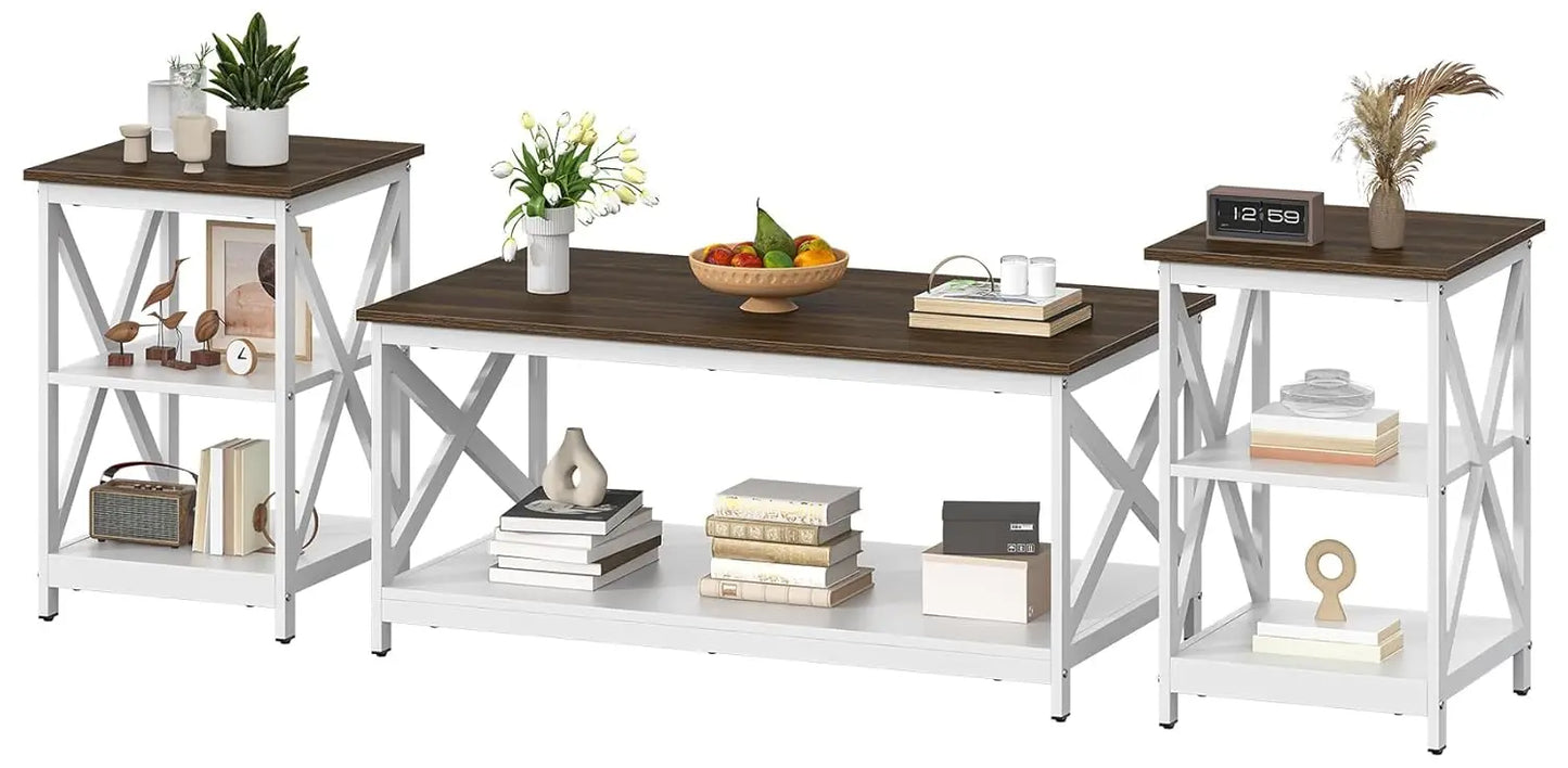 Industrial X-Design 3 Piece Coffee Table And End Tables Set
