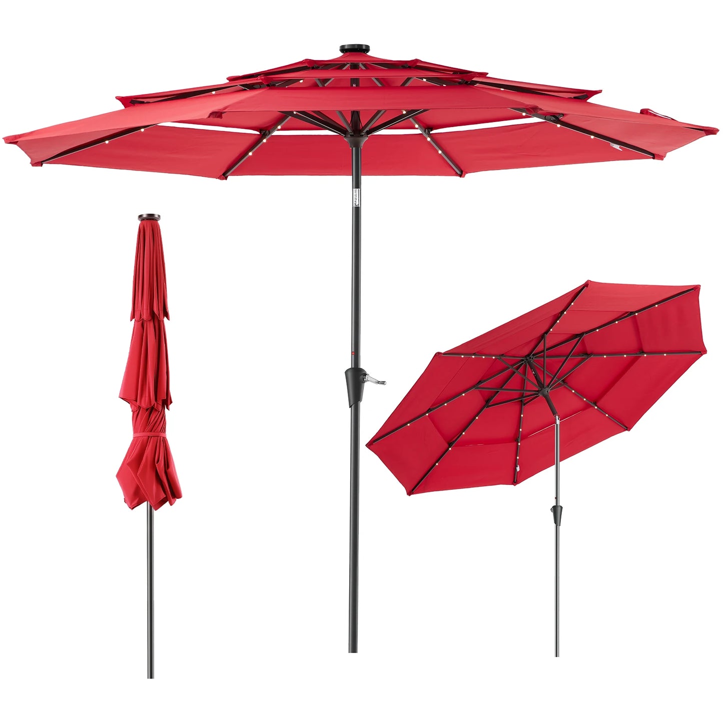 JHK 3-Tier Patio Umbrella With 32 LED Lights And Crank