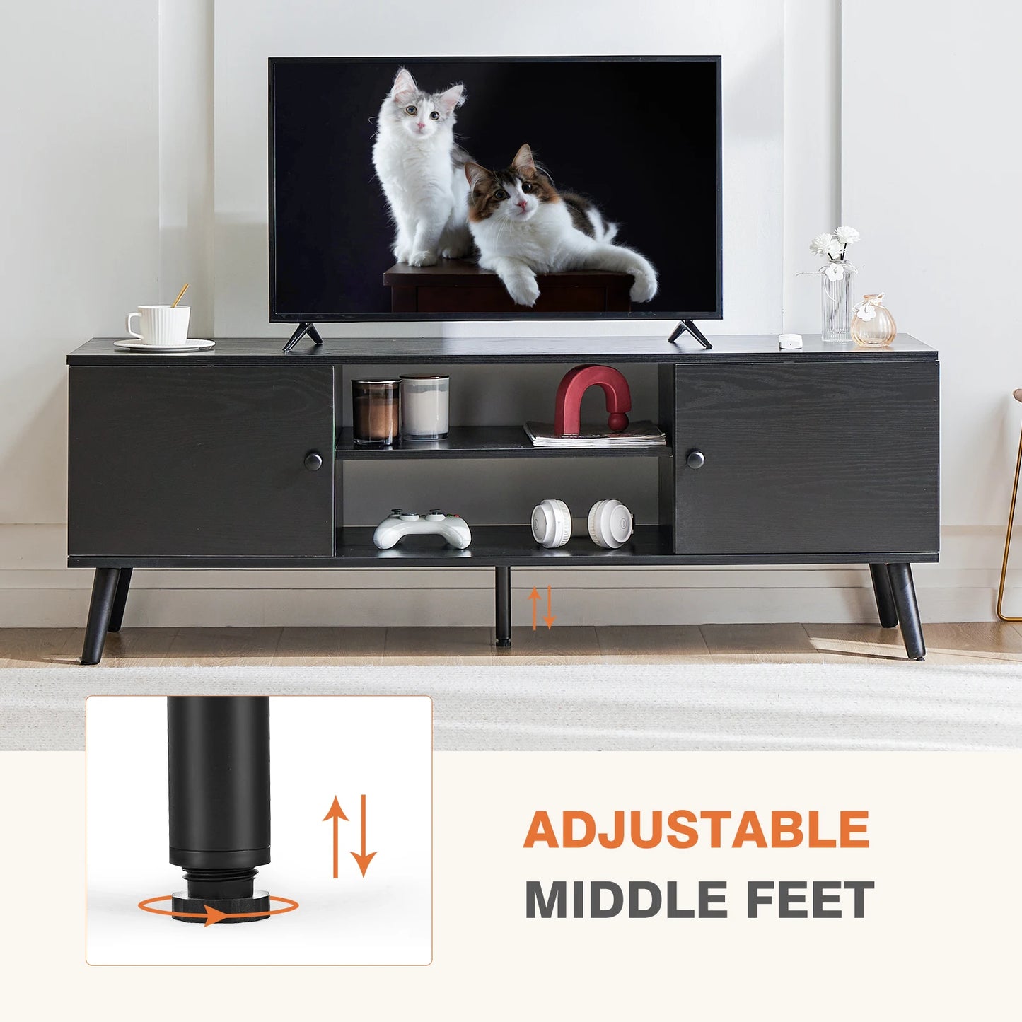 JHK Wooden Fireplace TV Stand Entertainment Center With Adjustable Shelves