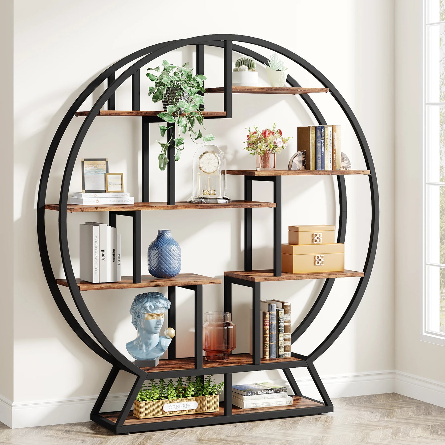 Tribesigns Round Etagere Bookshelf With Staggered Five Tier Shelves