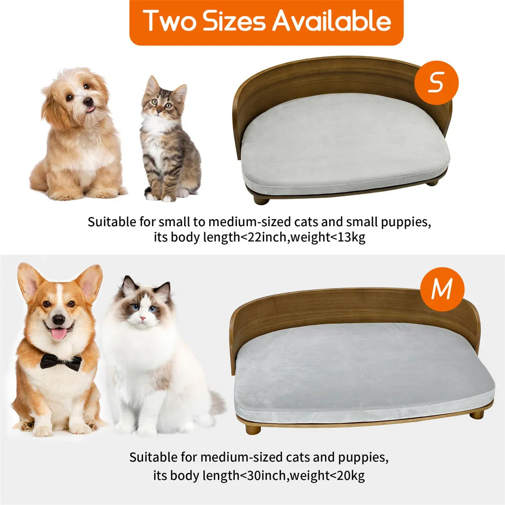 BORWART Elevated Wood Pet Sofa Bed For Small Dogs With Cushion