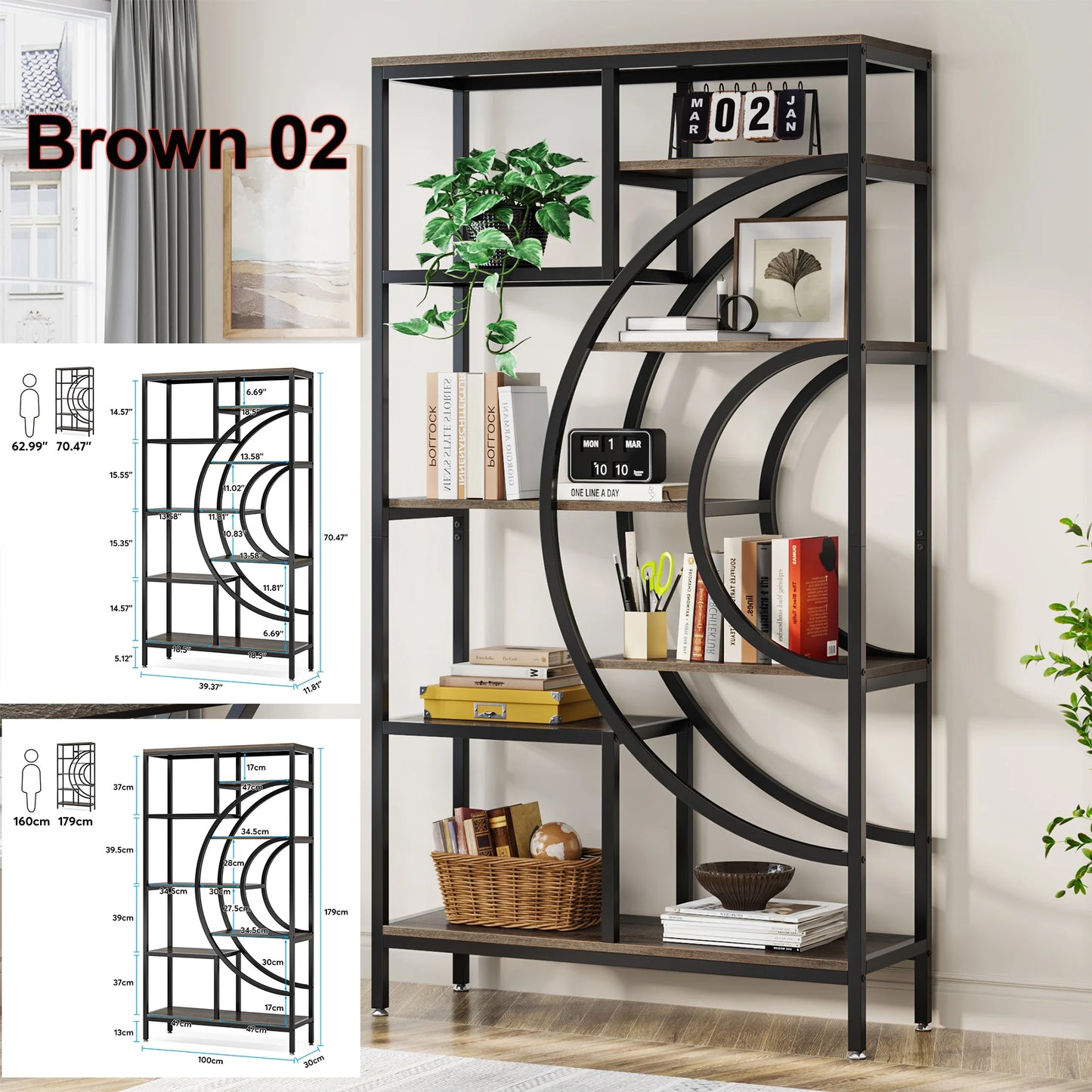 Tribesigns Industrial 5 Tier Etagere Bookcase Freestanding Bookshelf