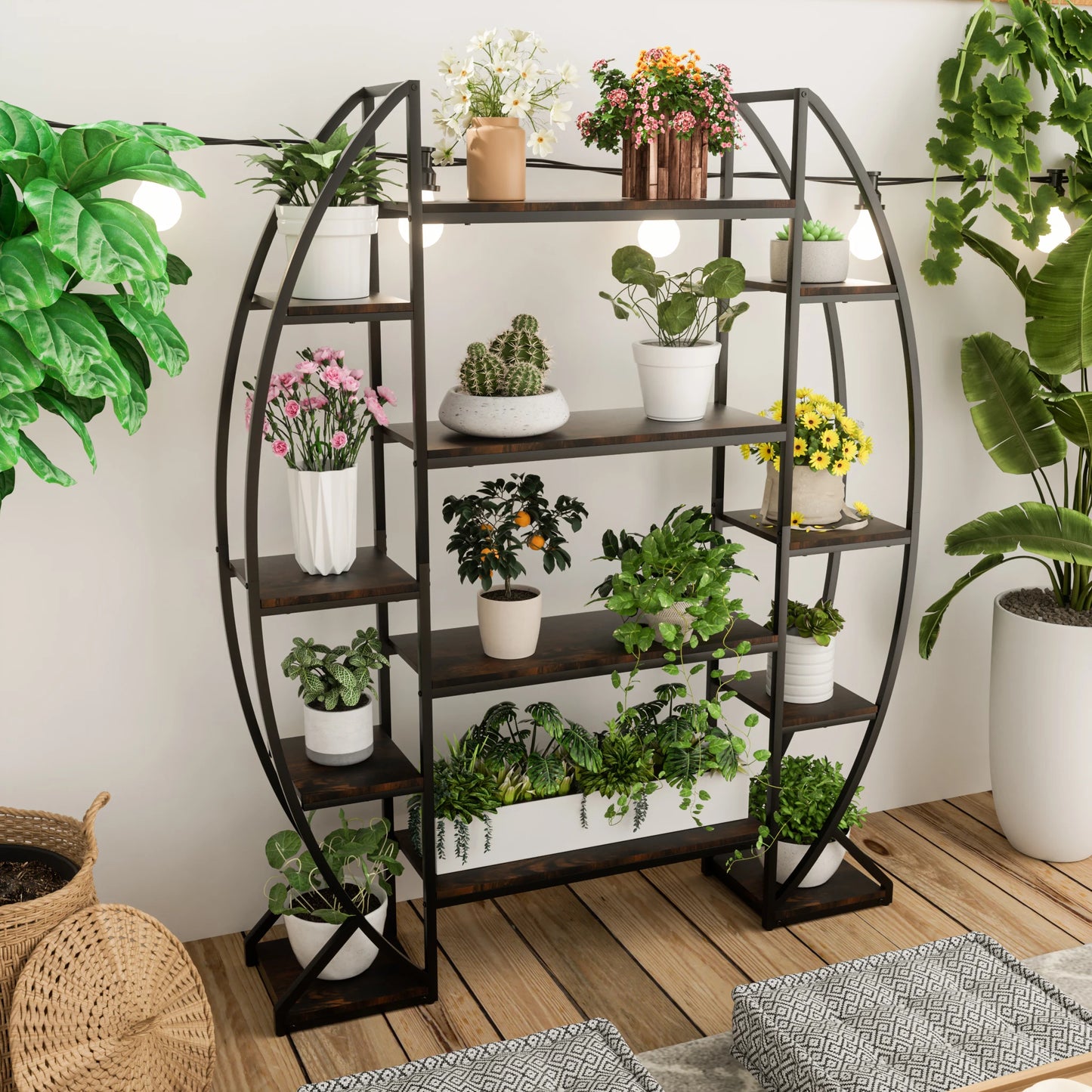 Half Moon Plant Stand Bookshelf Industrial Style Five Tier Rack