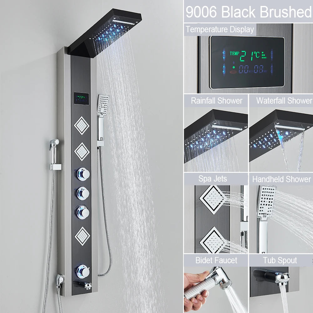 MYQualife LED Shower Panel With Massage Jets And Rain Head