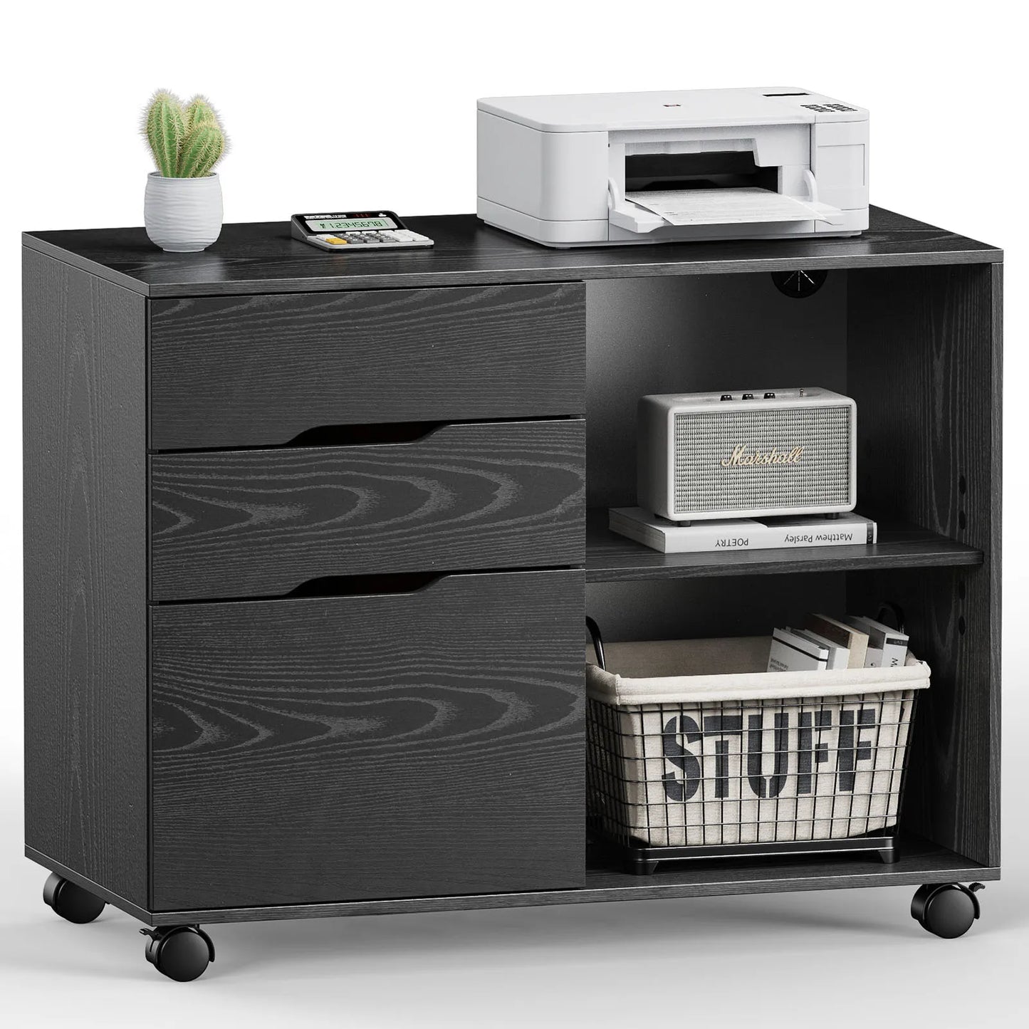 MCQ Three Drawer Wooden Mobile Storage Cabinet Nightstand