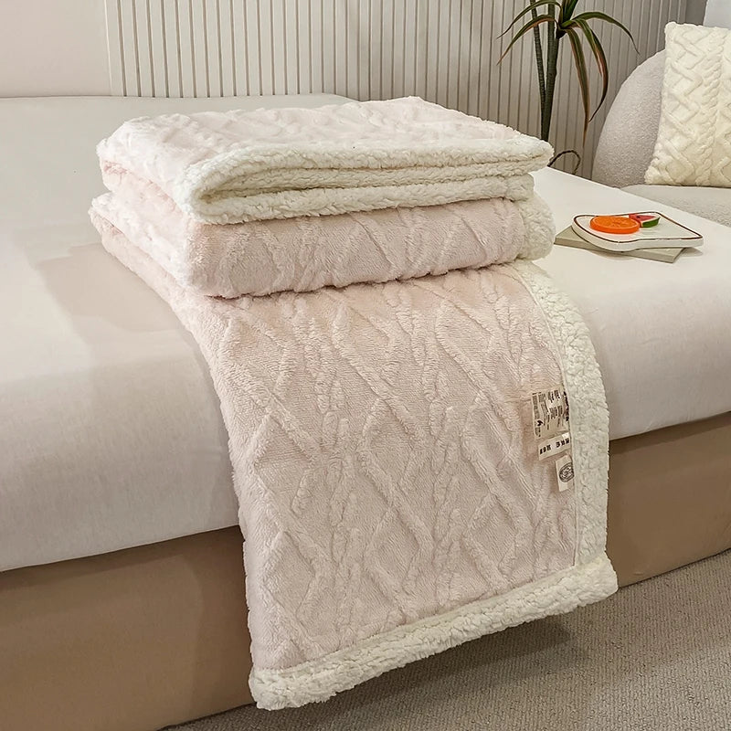 KDV Plush Fleece Double Layer Multifunctional Blanket Diamond Striped Throw