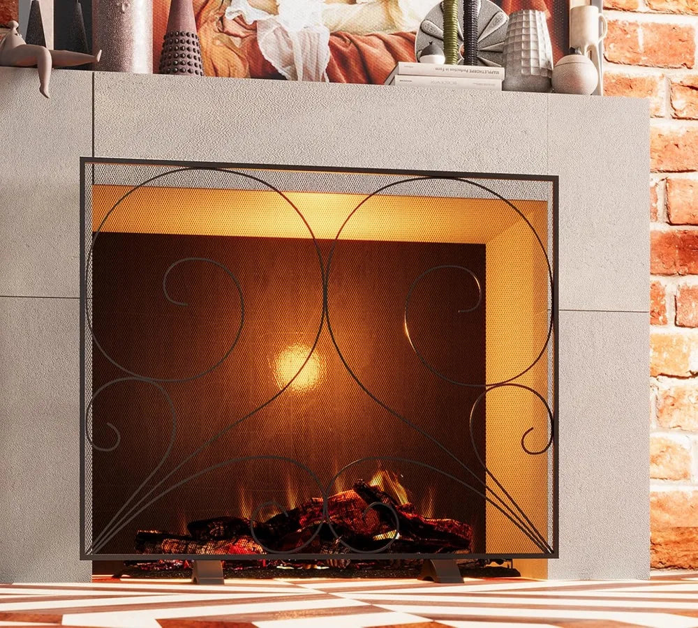 Handcrafted Solid Wrought Iron Single Panel Fireplace Screen