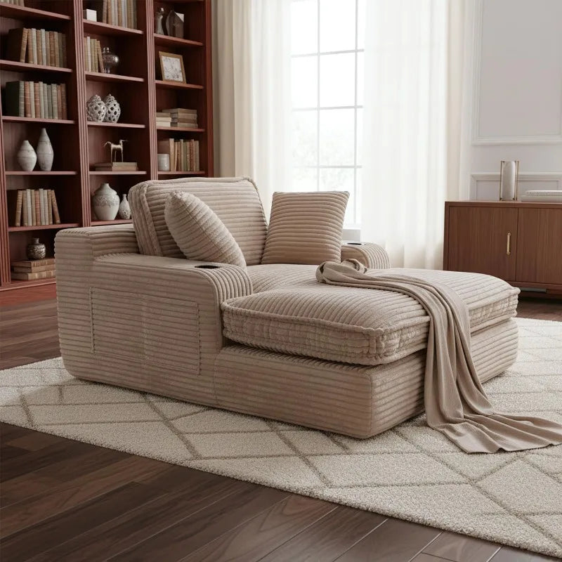 Chaise Lounge Chair Indoor Corduroy With Cup Holders And Pockets