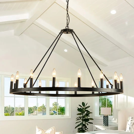 LovingC 16-Light Wagon Wheel Chandelier Modern Rustic Pendant
