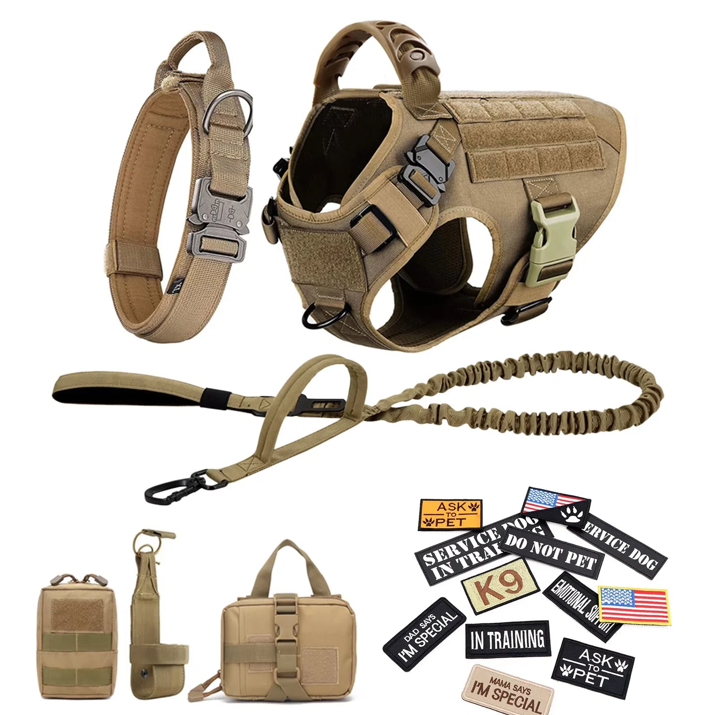 Military Style Dog Harness Vest Set With Leash And Patches For Malinois