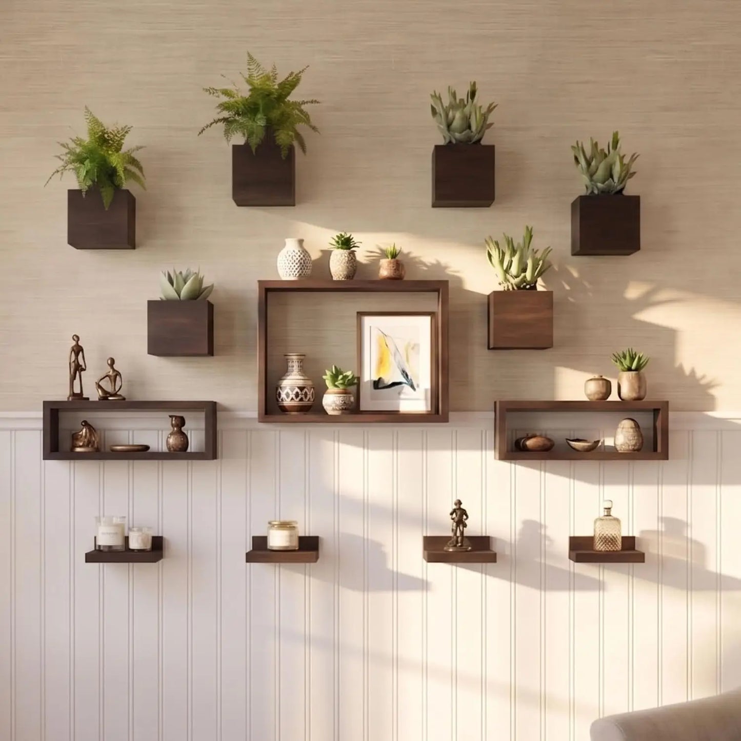 Wooden Floating Shelves 13-Piece Set For Indoor Plants And Decor