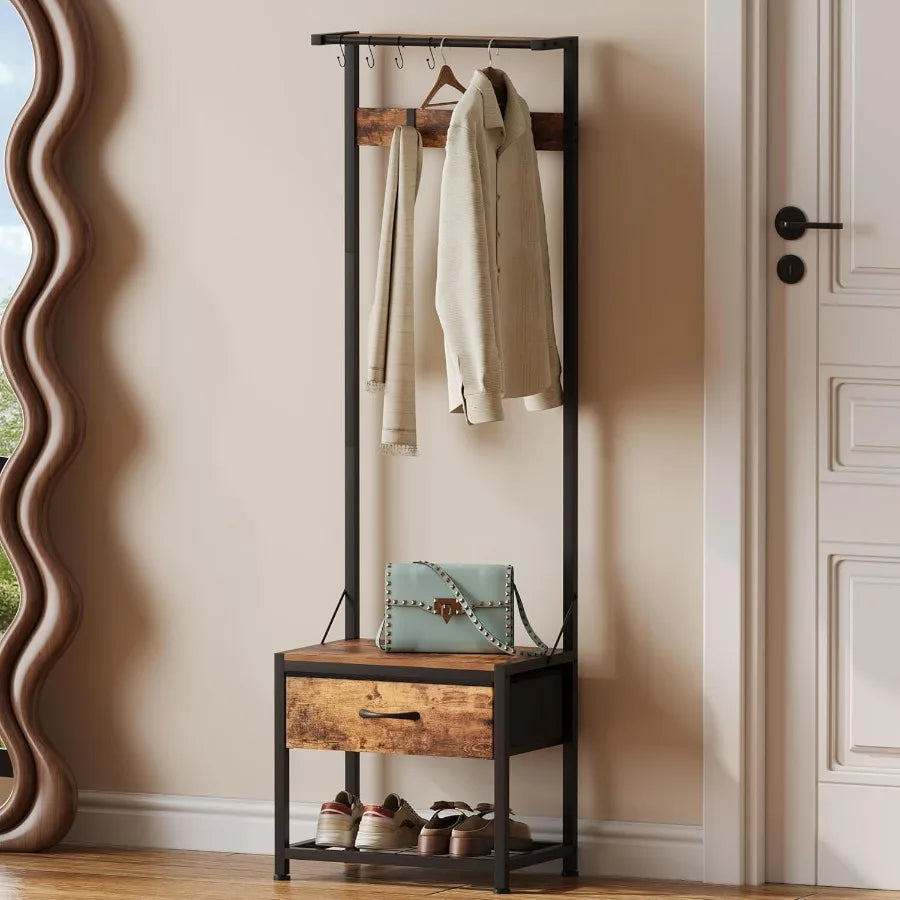 XIUWO Hall Tree With Shoe Bench And 4 In 1 Entryway Organizer