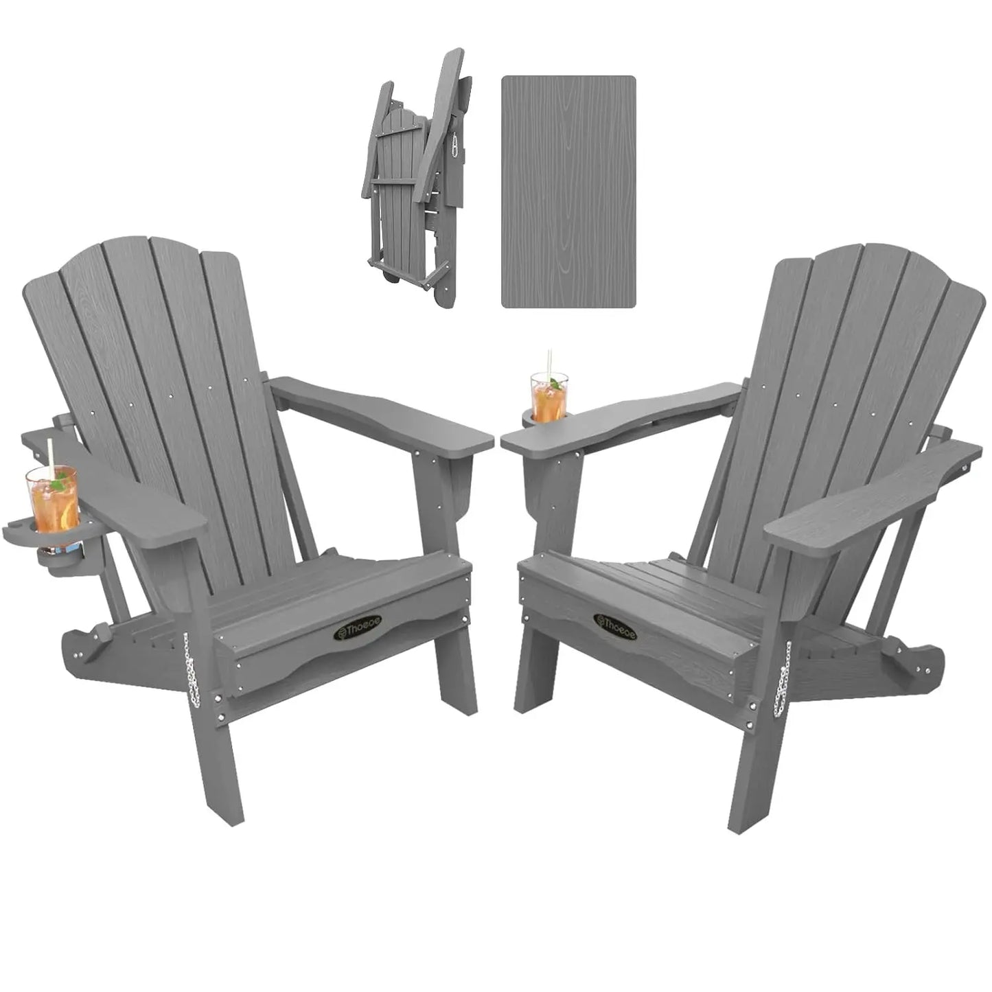 MOYU Folding Adirondack Chairs Cup Holder Set Of 2 Outdoor