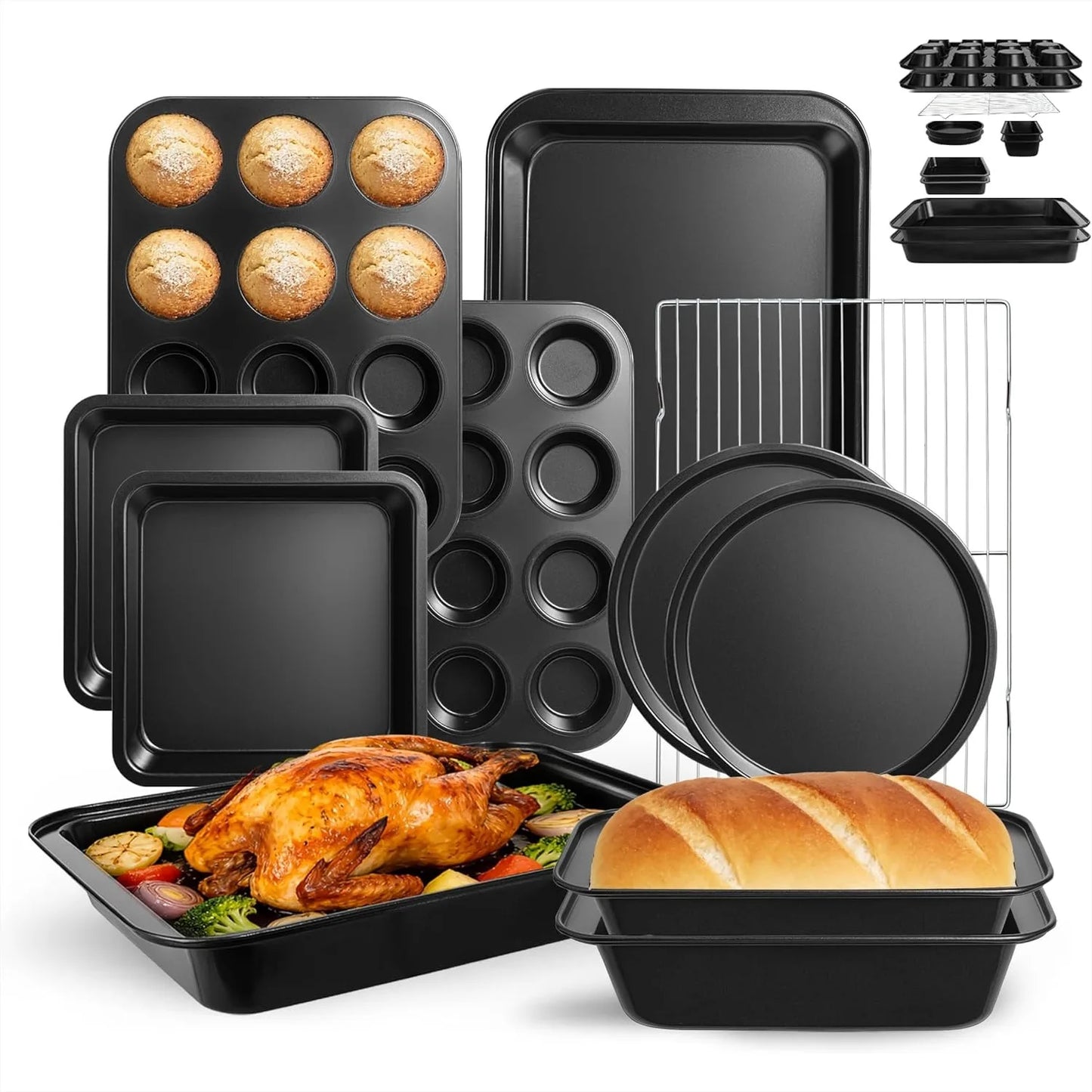 11-Piece Nonstick Baking Pans Set Carbon Steel Bakeware