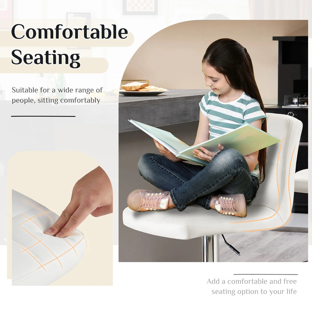 JHK Ergonomic Armless PU Leather Adjustable Swivel Office Chair