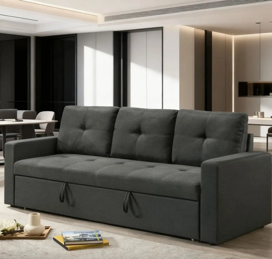 Fabric Upholstered Sleeper Sofa With Tufted Cushions For Living Room