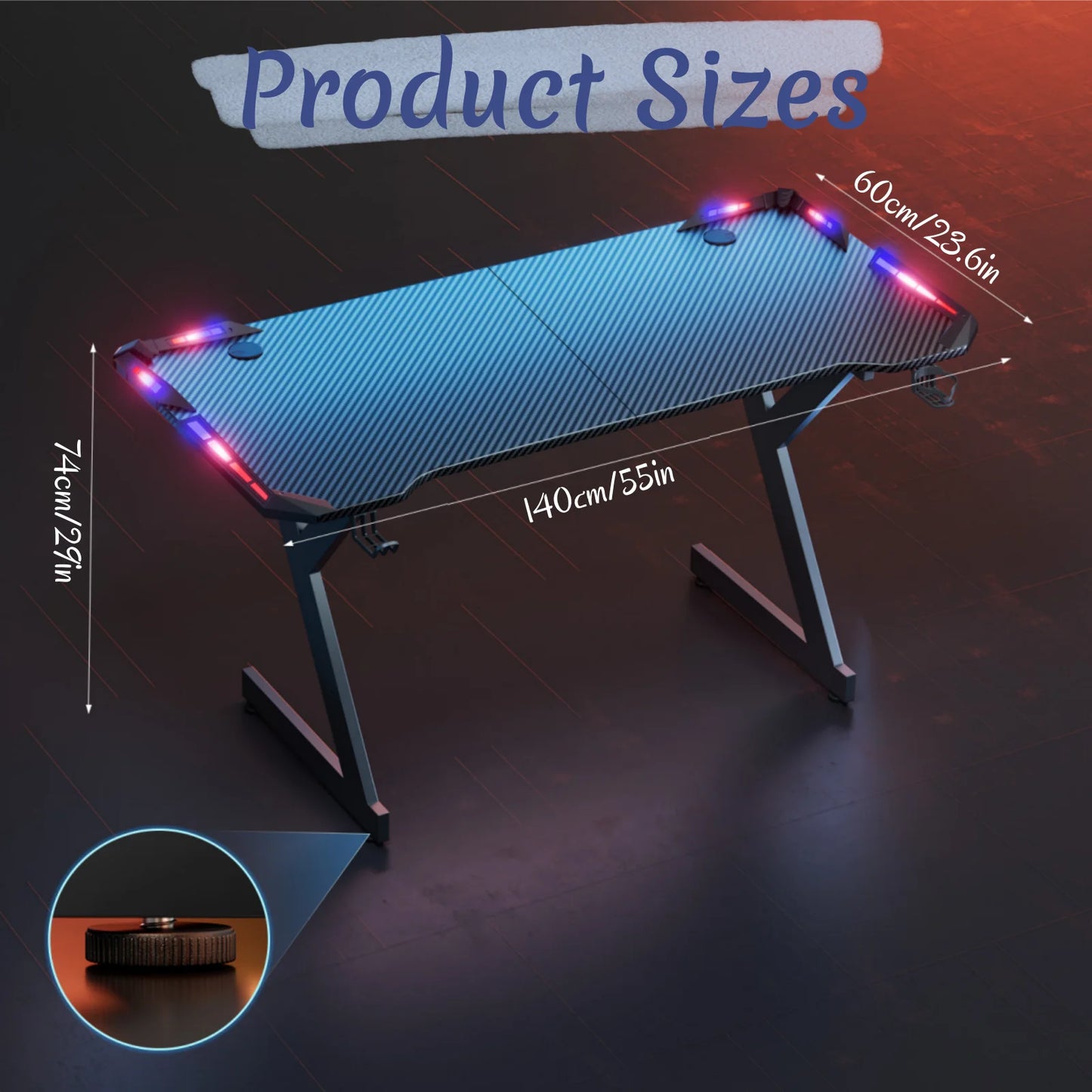 FRODROVIA Y Shaped Gaming Desk With RGB LED Lights Cup Holder