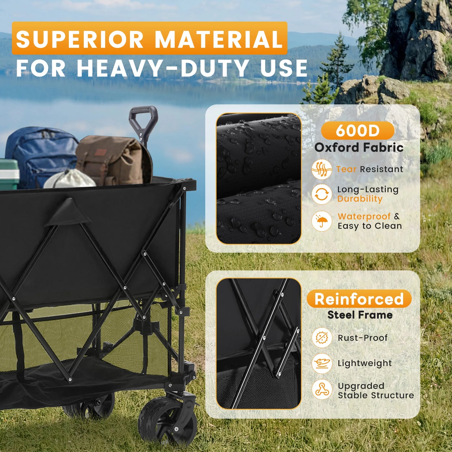 JHK Outdoor Double Decker Wagon Cart 440 Lb Capacity Foldable