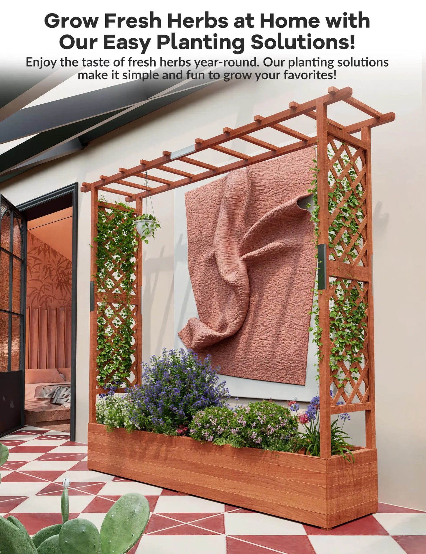 HiMISS Elevated Wooden Raised Garden Bed With Trellis Planter
